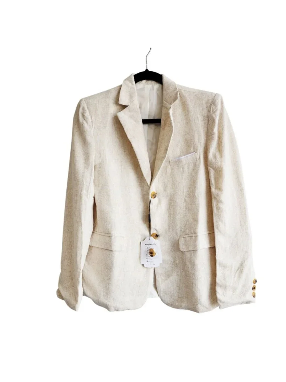 Three-Piece Boys Beige Linen Suit Blazer Vest & Pants Size 14